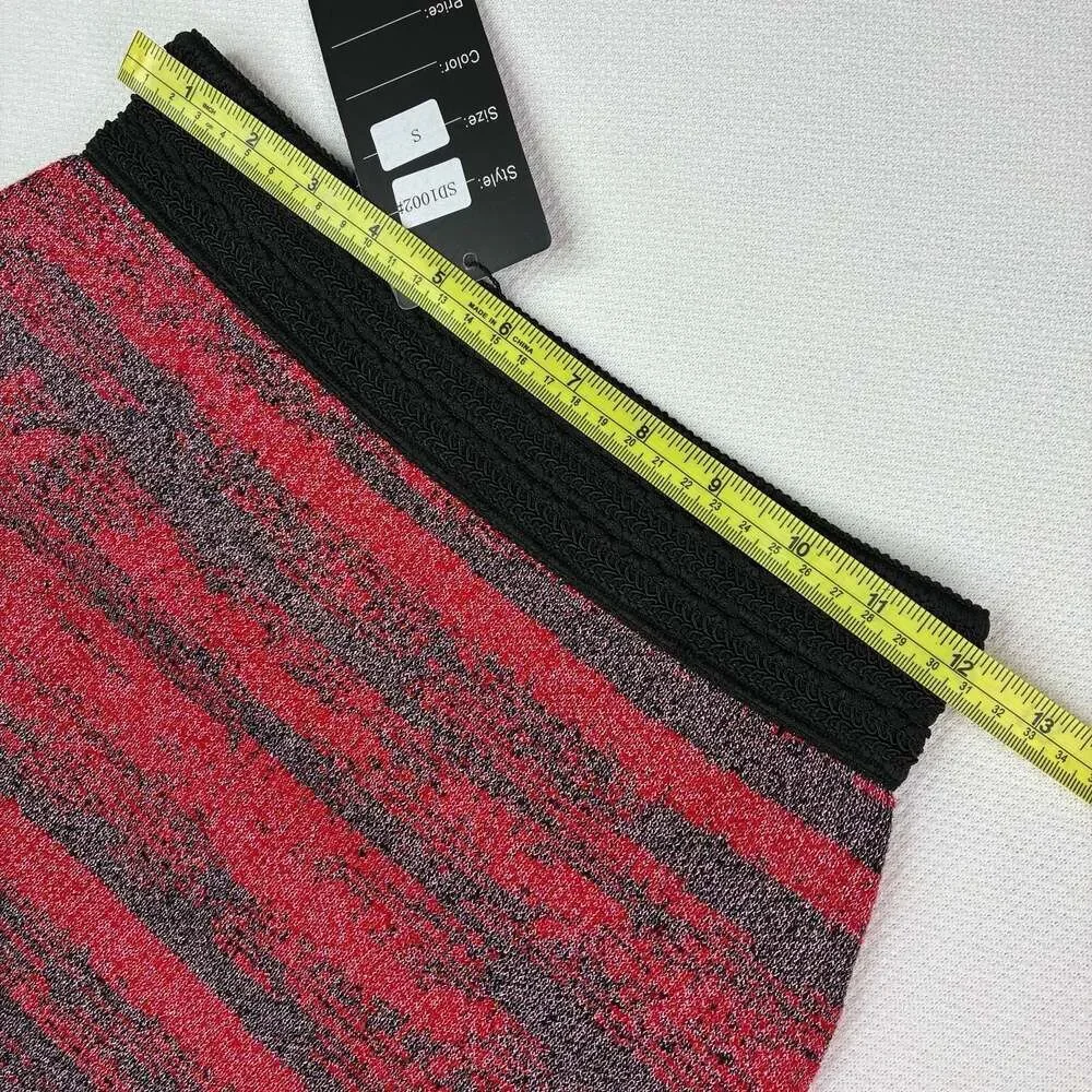 Miss Kelly 1999 Red and Black Striped Knit Mini Skirt Size S,M,L Women’s New